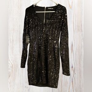 Sexy Charlotte Russe Black Sequin Long Sleeve Dress